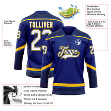 Load image into Gallery viewer, Custom Royal White Navy-Yellow Hockey Lace Neck Jersey