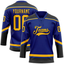 Load image into Gallery viewer, Custom Royal Gold-Black Hockey Lace Neck Jersey