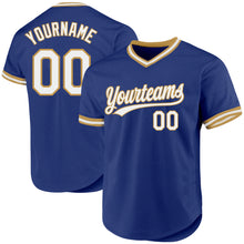 Load image into Gallery viewer, Custom Royal White-Old Gold Authentic Throwback Baseball Jersey