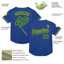 Load image into Gallery viewer, Custom Royal Kelly Green-Yellow Mesh Authentic Throwback Baseball Jersey