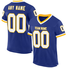Load image into Gallery viewer, Custom Royal White-Gold Mesh Authentic Throwback Football Jersey