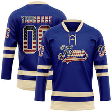 Load image into Gallery viewer, Custom Royal Vintage USA Flag-Cream Hockey Lace Neck Jersey