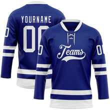 Load image into Gallery viewer, Custom Royal White Hockey Lace Neck Jersey