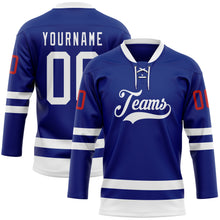 Load image into Gallery viewer, Custom Royal White-Red Hockey Lace Neck Jersey