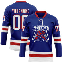 Load image into Gallery viewer, Custom Royal White-Red Hockey Lace Neck Jersey
