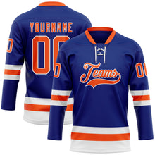Load image into Gallery viewer, Custom Royal Orange-White Hockey Lace Neck Jersey