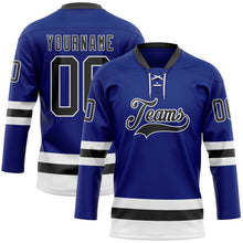 Load image into Gallery viewer, Custom Royal Black-White Hockey Lace Neck Jersey