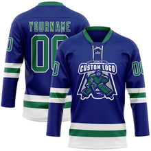 Load image into Gallery viewer, Custom Royal Kelly Green-White Hockey Lace Neck Jersey