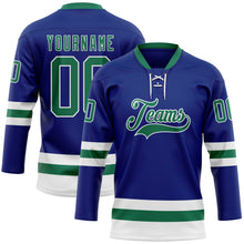 Load image into Gallery viewer, Custom Royal Kelly Green-White Hockey Lace Neck Jersey