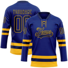 Load image into Gallery viewer, Custom Royal Navy-Gold Hockey Lace Neck Jersey