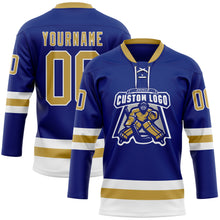 Load image into Gallery viewer, Custom Royal Old Gold-White Hockey Lace Neck Jersey