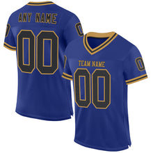 Load image into Gallery viewer, Custom Royal Black-Old Gold Mesh Authentic Throwback Football Jersey
