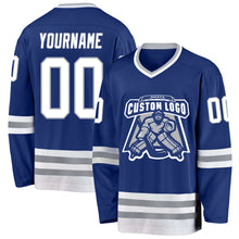 Load image into Gallery viewer, Custom Royal White-Gray Hockey Jersey