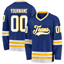 Load image into Gallery viewer, Custom Royal White-Gold Hockey Jersey