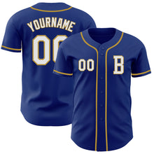 Load image into Gallery viewer, Custom Royal White-Old Gold Authentic Baseball Jersey