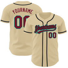 Load image into Gallery viewer, Custom Sand Crimson Black-Aqua Authentic Baseball Jersey