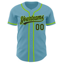 Load image into Gallery viewer, Custom Shadow Blue Black-Neon Green Authentic Baseball Jersey