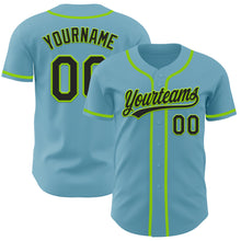 Load image into Gallery viewer, Custom Shadow Blue Black-Neon Green Authentic Baseball Jersey