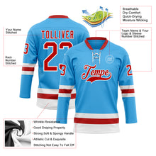 Load image into Gallery viewer, Custom Sky Blue Red-White Hockey Lace Neck Jersey