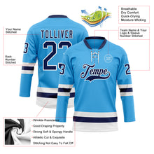 Load image into Gallery viewer, Custom Sky Blue Navy-White Hockey Lace Neck Jersey