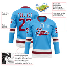 Load image into Gallery viewer, Custom Sky Blue Maroon-White Hockey Lace Neck Jersey