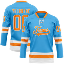 Load image into Gallery viewer, Custom Sky Blue Bay Orange-White Hockey Lace Neck Jersey