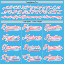 Load image into Gallery viewer, Custom Sky Blue Medium Pink-White Hockey Lace Neck Jersey