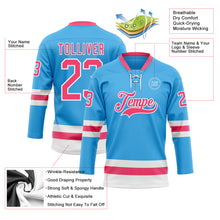 Load image into Gallery viewer, Custom Sky Blue Neon Pink-White Hockey Lace Neck Jersey
