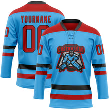 Load image into Gallery viewer, Custom Sky Blue Red-Black Hockey Lace Neck Jersey
