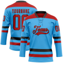 Load image into Gallery viewer, Custom Sky Blue Red-Black Hockey Lace Neck Jersey