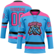 Load image into Gallery viewer, Custom Sky Blue Pink-Black Hockey Lace Neck Jersey