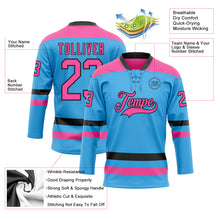 Load image into Gallery viewer, Custom Sky Blue Pink-Black Hockey Lace Neck Jersey