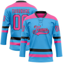 Load image into Gallery viewer, Custom Sky Blue Pink-Black Hockey Lace Neck Jersey
