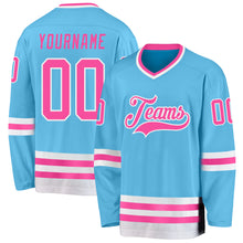 Load image into Gallery viewer, Custom Sky Blue Pink-White Hockey Jersey