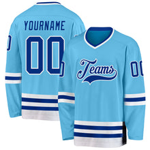 Load image into Gallery viewer, Custom Sky Blue Royal-White Hockey Jersey