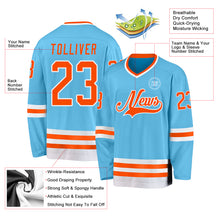 Load image into Gallery viewer, Custom Sky Blue Orange-White Hockey Jersey
