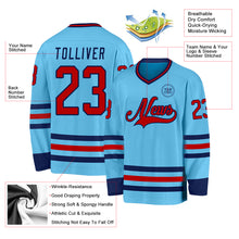 Load image into Gallery viewer, Custom Sky Blue Red-Navy Hockey Jersey