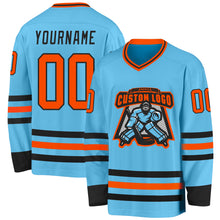 Load image into Gallery viewer, Custom Sky Blue Orange-Black Hockey Jersey