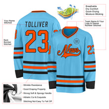 Load image into Gallery viewer, Custom Sky Blue Orange-Black Hockey Jersey