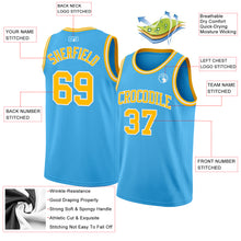 Load image into Gallery viewer, Custom Sky Blue Gold-White Authentic Basketball Jersey