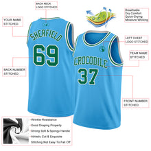 Load image into Gallery viewer, Custom Sky Blue Kelly Green-White Authentic Basketball Jersey