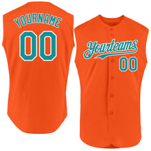 Load image into Gallery viewer, Custom Orange Teal-White Authentic Sleeveless Baseball Jersey