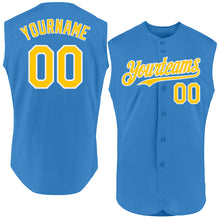 Load image into Gallery viewer, Custom Powder Blue Yellow-White Authentic Sleeveless Baseball Jersey