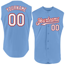 Load image into Gallery viewer, Custom Light Blue White-Red Authentic Sleeveless Baseball Jersey