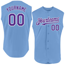 Load image into Gallery viewer, Custom Light Blue Purple-White Authentic Sleeveless Baseball Jersey