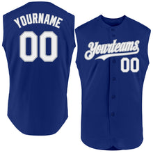 Load image into Gallery viewer, Custom Royal White-Gray Authentic Sleeveless Baseball Jersey