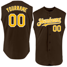 Load image into Gallery viewer, Custom Brown Gold-White Authentic Sleeveless Baseball Jersey