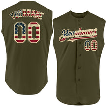 Load image into Gallery viewer, Custom Olive Vintage USA Flag-Cream Authentic Sleeveless Salute To Service Baseball Jersey