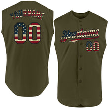Load image into Gallery viewer, Custom Olive Vintage USA Flag-Black Authentic Sleeveless Salute To Service Baseball Jersey