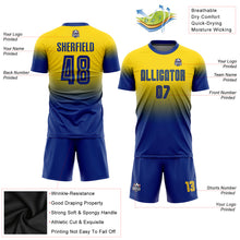 Load image into Gallery viewer, Custom Gold Royal Sublimation Fade Fashion Soccer Uniform Jersey